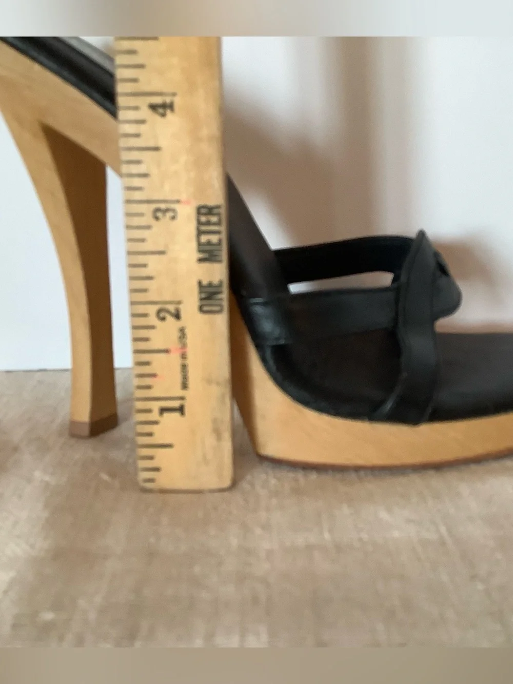 Rare Y2K USA Made Wood Leather Platform Heel Avant-Garde David & Saul. Sz 7